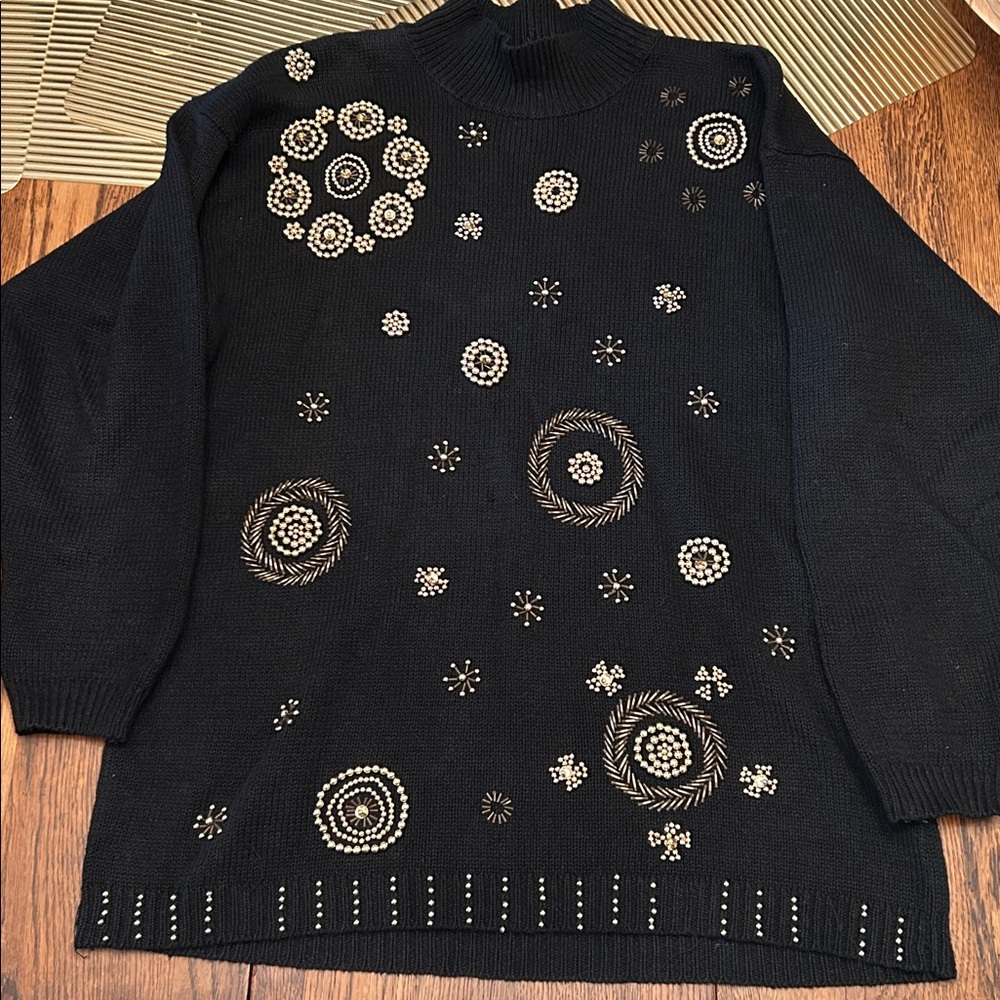 Victoria Jones Black Sweater with Gold beaded Accents- perfect for the holidays!